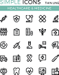 Healthcare, medicine, medical services vector thin line icons set. 32x32 px. Modern line graphic design for websites, web design, etc. Pixel perfect vector outline icons set