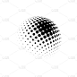 半色调球面虚线矢量图。圆半色调图案点标志。全球矢量插图。