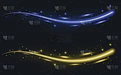 抽象的金色和蓝色线条在黑暗中闪烁