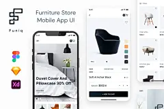 家具商店移动应用App UI Kit : Funiq–是一款出色的Figma&amp;Sketch&amp;XD模板家具和家居装饰应用程序，专为室内设计、家具公司和任何类型的家居装饰企业设计。它包含所有46个屏幕。此模板可用于iOS和Android应用程序。