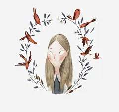 手绘花环女孩高清素材 卡通 小鸟 少女 手绘 插画 文艺 欧美 花环 免抠png 设计图片 免费下载