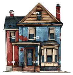 老房子蓝白家红门二层房子木门廊-蓝白二层家有树