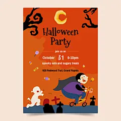 扁平可爱儿童万圣节鬼怪幽灵吸血鬼魔女卡通插画海报ai设计素材-淘宝网