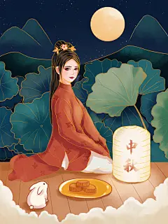 卡通情浓中秋喜迎中秋插画图片