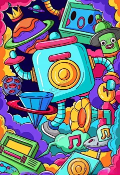 蒸汽波科技机器人插画图片 【酷图网】卡通怪兽,时尚色彩飞船,火箭,星球,脑洞,蒸汽波,故障风,人物,迷幻,科幻,蒸汽波风格,个性,蒸汽波海报,科技,故障,创意,动感,时尚,渐变,背景图,人物文艺海报,艺术渐变背景,渐变背景,彩色背景,人像海报,色相渐变,时尚渐变,梦幻,奇幻,纹理,透明,时尚背景,艺术,装饰,大气,高端