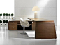 L-shaped wood veneer executive desk with drawers SESTANTE | Wood veneer office desk - IFT