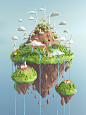 Flying island, Alexandr Gluhachev : Flying island by Alexandr Gluhachev on ArtStation.  low poly 低面低多边形图片地形地球植物环保 #素材#