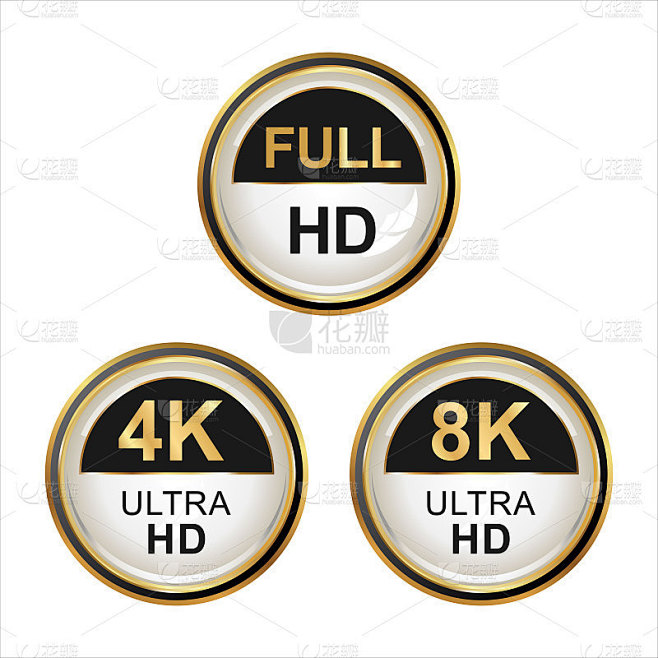全高清4k 8K和超高清图标集合