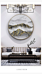 迤逦山川新中式玄关装饰画金色轻奢圆形挂画抽象山水招财巨幅壁画-tmall.com天猫