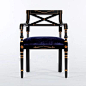 奇居良品 新中式实木手工镂空靠背餐椅椅子扎瑞娜黑色手绘单椅-淘宝网