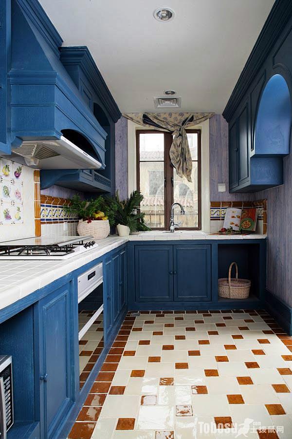 蓝色欧式厨房装修效果图大全2013图片