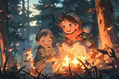 笑脸小孩节假日孩子儿童露营插画图片
