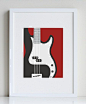 Bass guitar, modern music room decoration - available in different sizes and colors