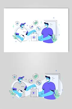 线条植物大气高端医疗人物矢量素材