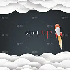 火箭发射，天空上的创业概念抽象背景，矢量插图