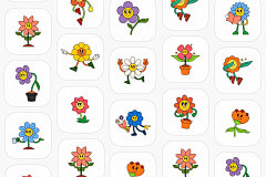 复古卡通拟人花朵花卉装饰插图插画png免抠图设计素材 Retro Flower Groovy Illustration Set - 格外视觉(uigui.cn)-国外高品质设计素材共享网