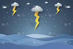 海景，海中雨中闪电