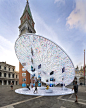 GBO's pavilion imagines scooping out plastic from the ocean with a giant dream catcher