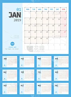 极简构图,2019,日历,周末活动,商务,进出港显示牌,事件,月,设计
