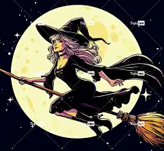 巫婆 月亮 扫帚 万圣节 落下 巫婆扫帚 可怕的 幽灵般的 魔术