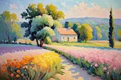 风景公园景色绘画油画插画图片