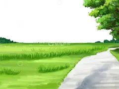 夏天大树麦田田野草地小道手绘元素高清模板免费下载-趣麦麦图