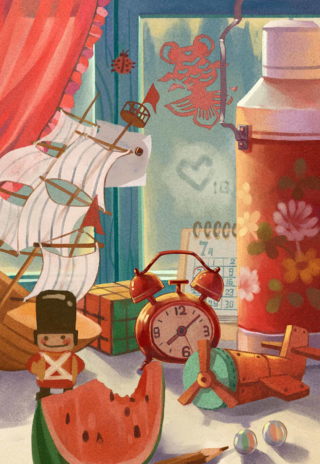 IQ泡沫的插画作品《谁在我童年时代从窗户...