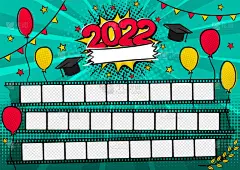 2022届流行艺术类的相框。毕业班级或社区的相册。幼稚园框架、照片、海报、卡片设计的矢量模板.