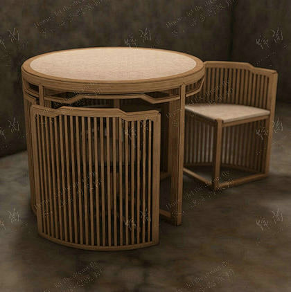 新中式古典榆木茶桌椅禅意桌椅组合 梳背靠...