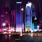 炫彩城市夜景--矢量插画-源文件