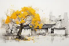 水墨古建绘画图片