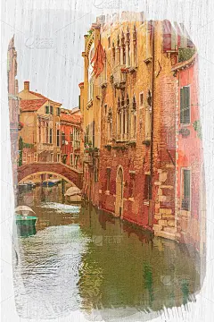 大运河和威尼斯的建筑，水彩画