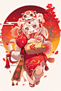 红色新年窗前中国龙元素图片素材2024