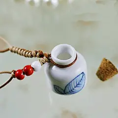 景德镇陶瓷首饰 一叶扁舟精油瓶 漂流瓶 手绘青花瓷 项链 毛衣链 
