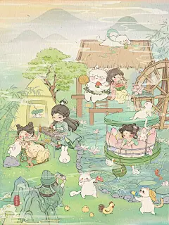 雨后荷塘一半炎热一半清凉|原创国风插画