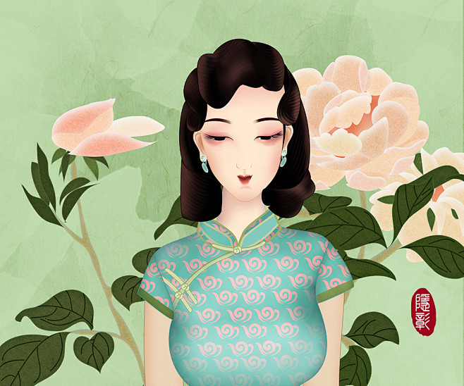 老上海旧上海风情 装饰画 无框画 旗袍美女 民国美女 古典美女 手绘