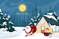 A quiet country house scene in the snow on a full moon christmas