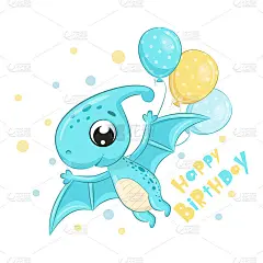 可爱的恐龙和气球。生日快乐剪纸艺术
