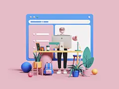 #灵感的诞生# 3D大神Peter Tarka的3D版网页插画既有平面插画的构图和表现手法，又有3D图形独有的层次感和空间感，颜色选用了柔和的冰淇淋色，感觉非常亲切可爱看着就非常舒服 ​​​​