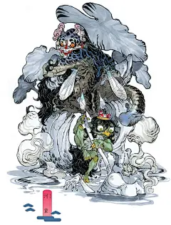河童，是日本最知名的三大妖怪之一，它通常出现在水边，河川、沼泽、湖岸、海边都有其身影。河童长着孩童模样，浑身青绿色，西瓜皮发型，头顶有一个小盘子，里面有水。嘴巴像鸟嘴一样尖，眼睛圆滚滚的，手脚有蹼。有些河童，像乌龟一样长有甲壳，有些则像猴子一样全身长满了毛发。河童会把人拖进水中，将其尻子玉[插图]拔出来吃掉。也有传说，河童会吃活人的肝脏，会将尻子玉作为贡品献给龙王。不过，人们普遍认为，河童最喜欢的食物是小黄瓜，常常有河童去地里偷摘小黄瓜的作品。河童自诩力气大，喜欢跟人挑战相扑，这应该跟它头顶盘子中的水有关