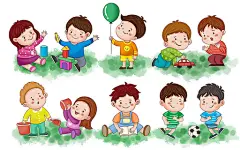彩色卡通手绘可爱儿童做游戏人物素材原创插画海报幼儿园儿童幼儿园卡通小孩
