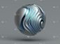 三维渲染抽象的三维球在有机曲线圆形波浪光滑和软的生物形式在哑光铝金属材料光泽部分在蓝色梯度颜色灰色背