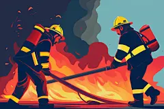 火焰燃烧消防员救火背影插画图片