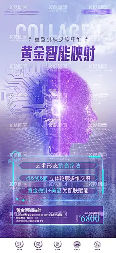 医美AI抗衰海报  - 源文件下载【酷图网】海报,医美,美容,AI,抗衰,科技,智能,芯片,面部,侧脸,线条,
