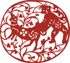 花卉人物民俗剪纸窗花元素矢量图设计素材