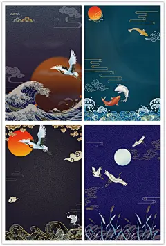 中国风古典大气仙鹤祥云图案高端古风宣传设计元素背景PSD素材-淘宝网