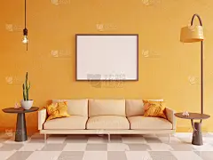 现代明亮的室内与空框架。3D渲染3D插图