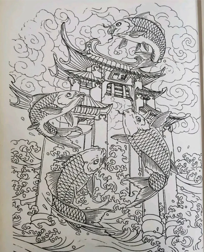 满背鲤鱼跃龙门纹身手稿图 - 抖音-花瓣网