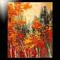 ORIGINAL painting TREE forest  ART red orange fall foliage leaves autumn TATIANA #Impressionism: