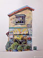 #插画##水彩##钢笔淡彩# 分享一组钢笔淡彩小建筑～画的是昙华林里的小店 喜欢这些平淡真实的小房子  ​​​​